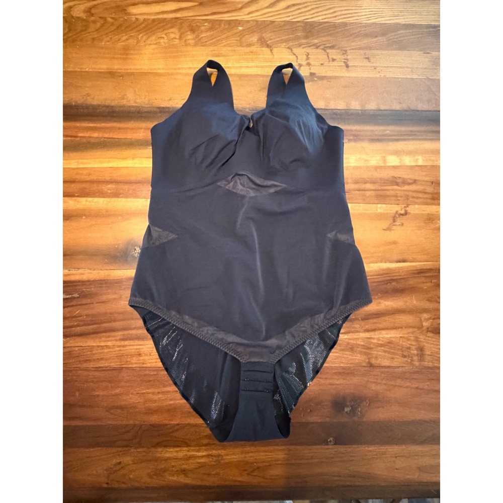 Honeylove Crossover Bodysuit Black Mesh Shapewear Size 3X Compression Top